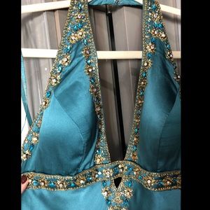 Jovali Teal Beaded Gown
